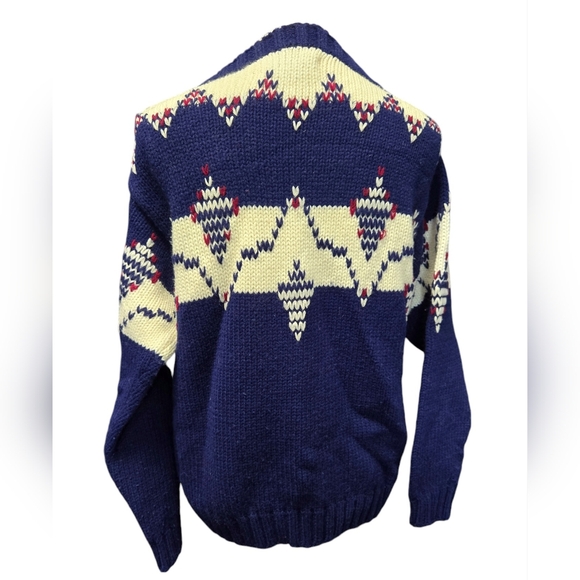 Vintage 1980s Kimlon by RBK Importers navy blue and cream knit sweater - Picture 5 of 6